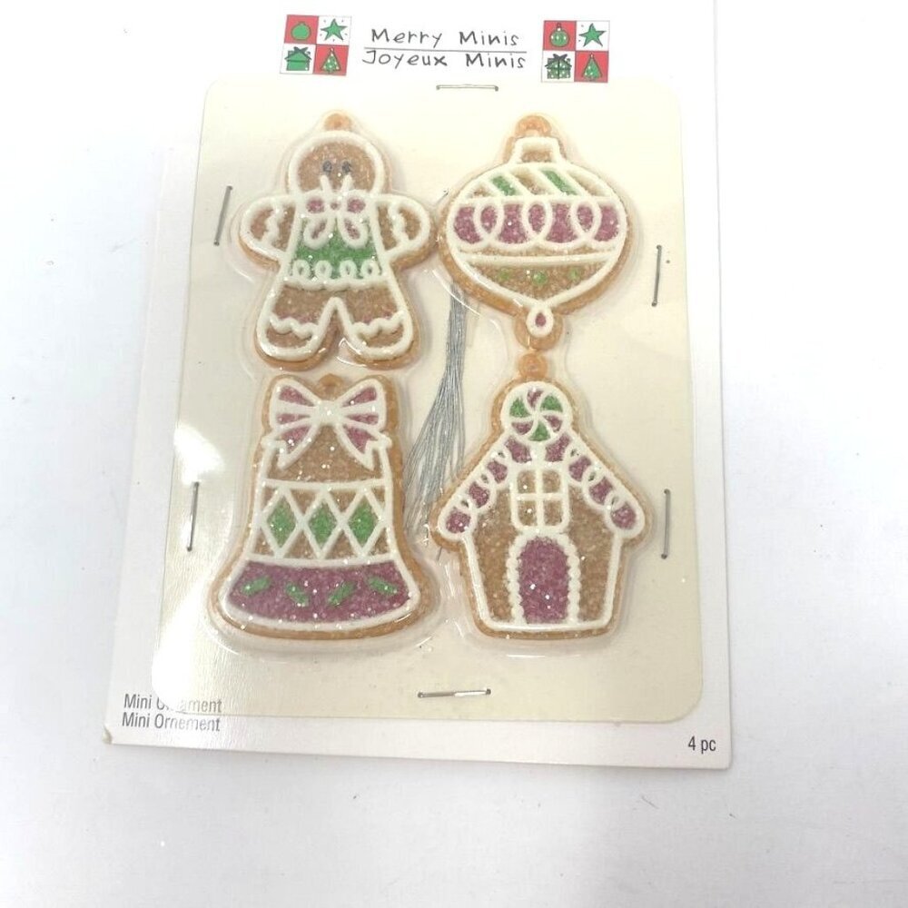 Michaels Merry Minis 4 Frosted Sugar Gingerbread Ornaments Decor Mini Tree